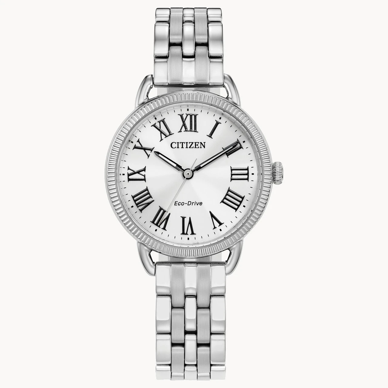 Eco Drive Women's Classic Coin Edge Silver-Tone Dial, Stainless Steel Watch Bracelet EM1050-56A | Citizen