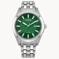 Eco Drive Men's Peyten Green Dial Stainless Steel Bracelet Watch BM7530-50X | Citizen