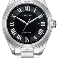 Citizen Eco Drive Men's Arezzo Black Dial, Silver-Tone Stainless Steel, Watch AW1690-51E