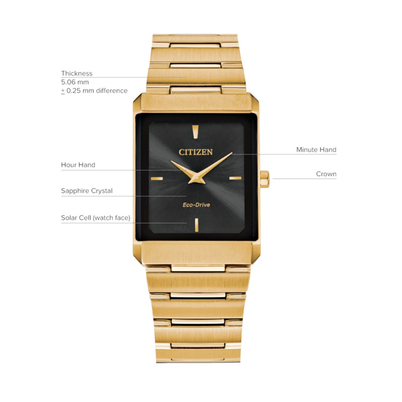 Citizen Eco Drive Men's Stiletto Gold-Tone Stainless Steel Watch AR3102-51E - Image 4