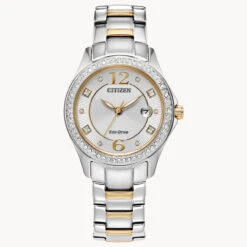 Eco Drive Women's Crystal Silver-Tone Dial Two-Tone Stainless Steel Bracelet Watch FE1146-71A | Citizen