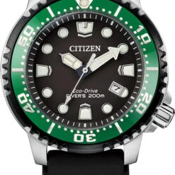 Citizen Eco Drive Men's Promaster Diver Stainless Steel Case, Black Dial, Polyurethane Strap Watch BN0155-08E